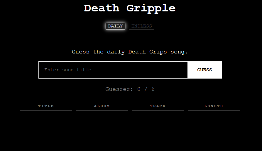 Screenshot of Death Gripple main screen